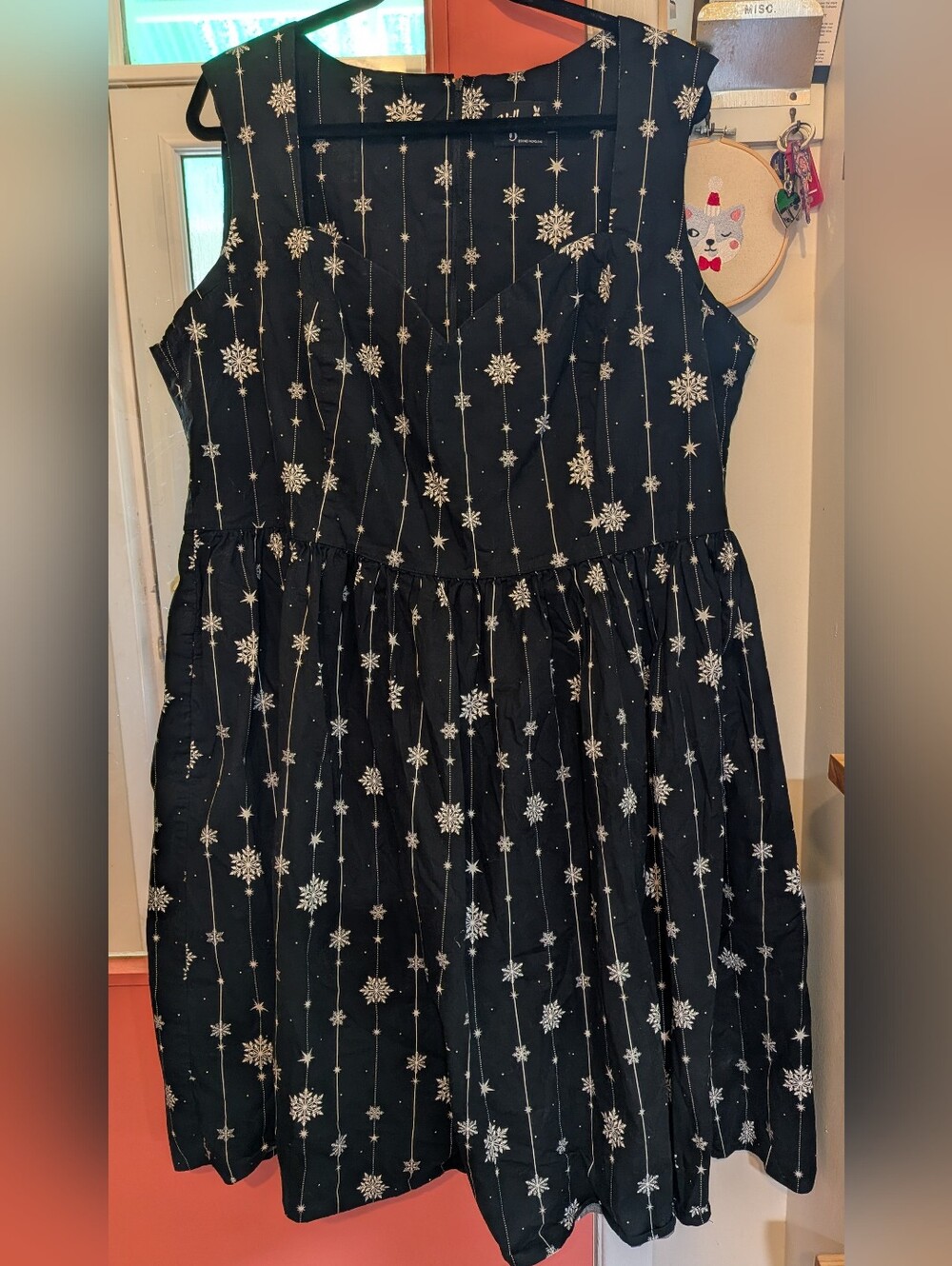Hell Bunny Black Dress with Snowflake Print Cotton 5XL